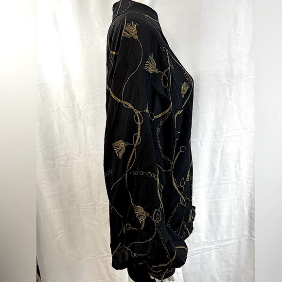 MINIMUM.NWT.”JOSEPHA”100% viscose button down long sleeve blouse.Black&gold.40/L - Picture 4 of 8